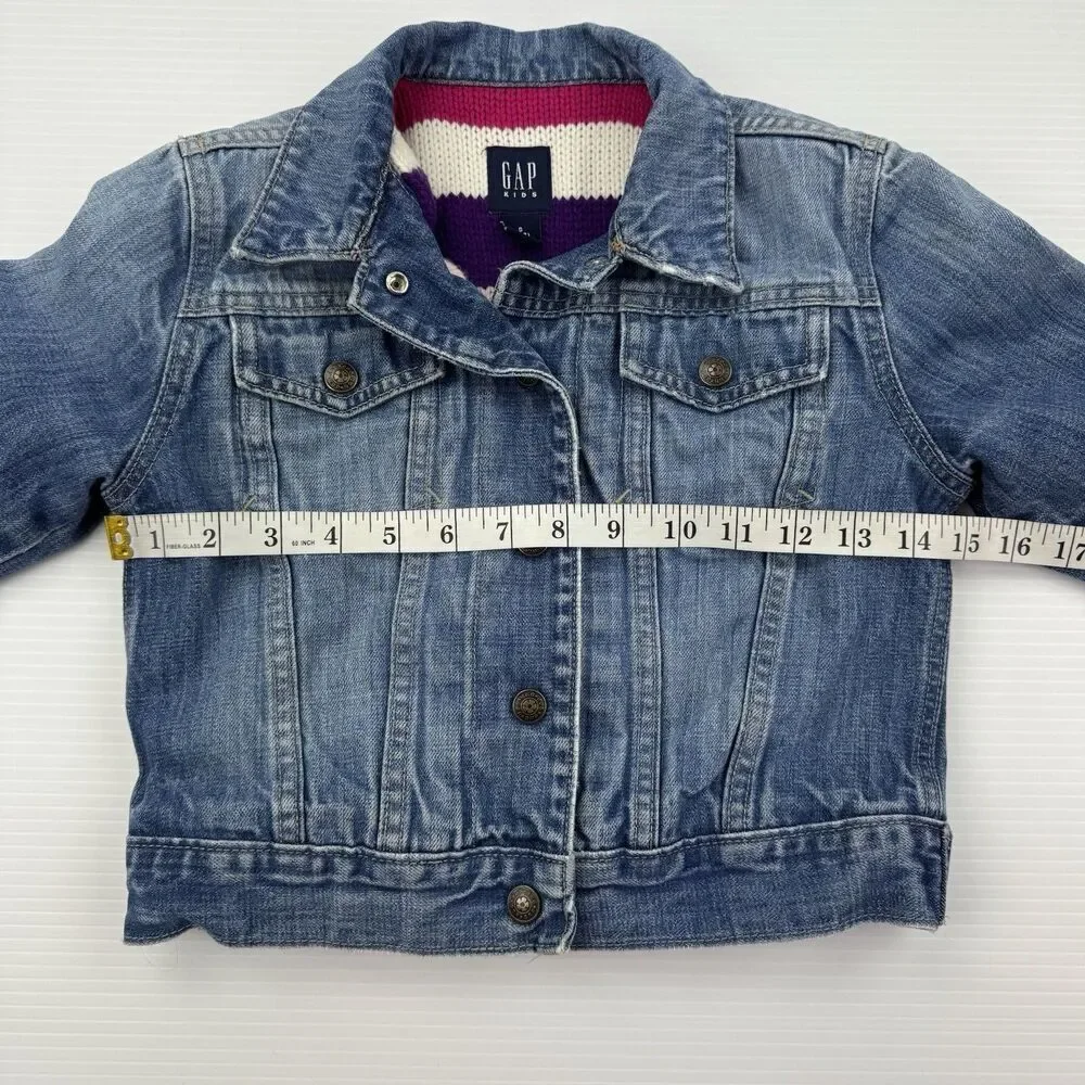 GAP Kids Denim Jean Jacket Colorful Striped Sweater Lining Size Small 6-7